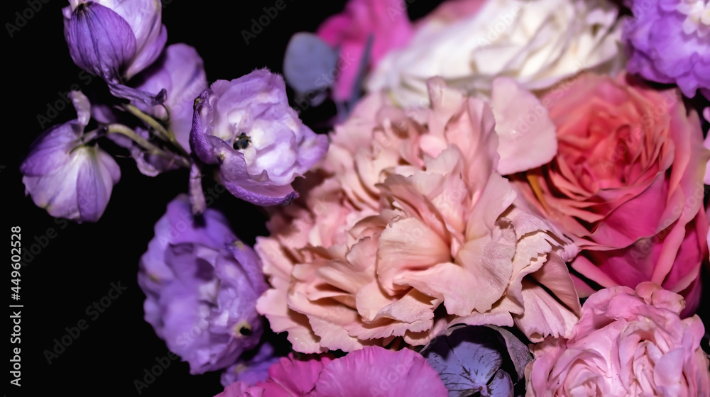 Color bouquet of beautiful flowers and pink roses Color bouquet of beautiful flowers and pink roses