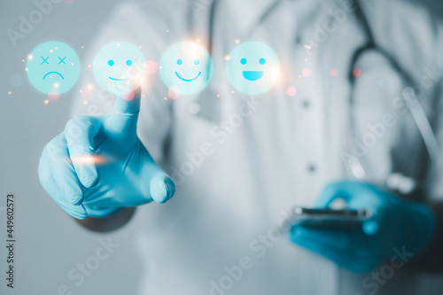 Photography Doctors or scientists survey the satisfaction of the patient prevention management system and publish the COVID-19 mutation health preference survey concept