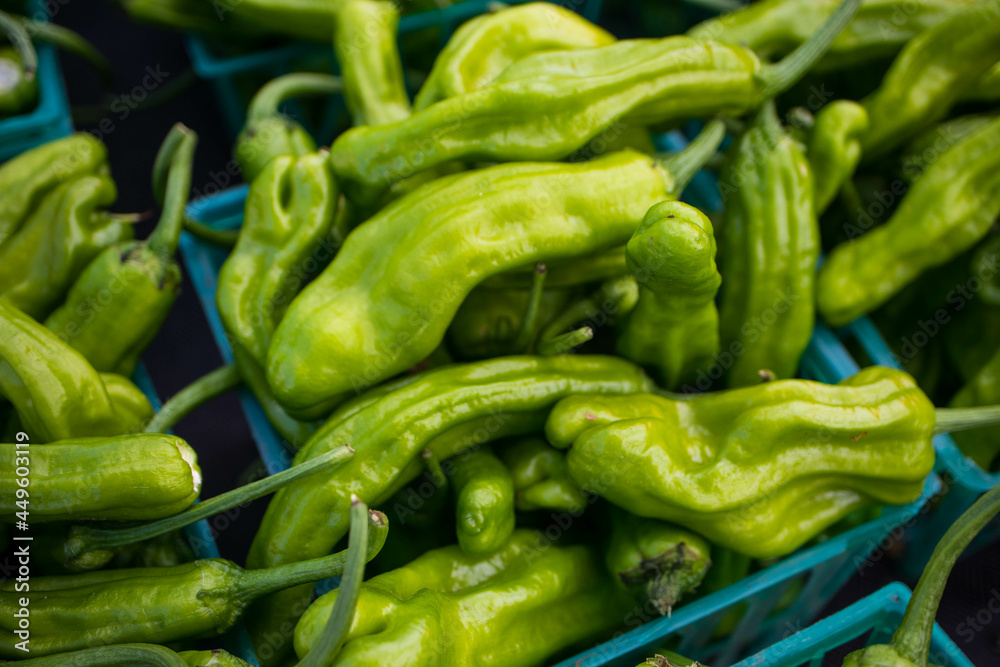 Shishito Peppers in a Basket at a Market