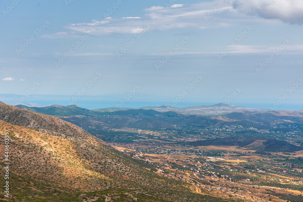 sea panorama from the heights of Keratea at sunset in Athens in Greece