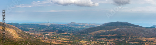 sea panorama from the heights of Keratea at sunset in Athens in Greece