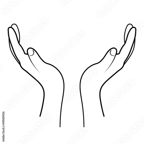 Open hands outline vector illustration. Icon of asking hands in vector. EPS 10. Simple design.