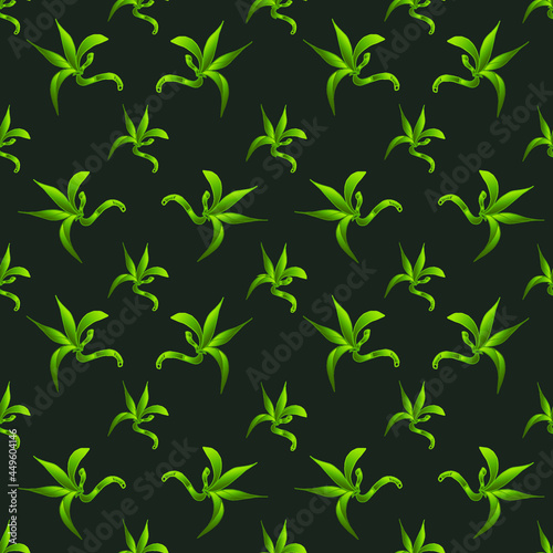 Hand drawn vector seamless pattern with green bamboo leaves on a dark green background. For textiles  wrapping paper  wallpaper  cards  notebook covers  bags and backdrop.