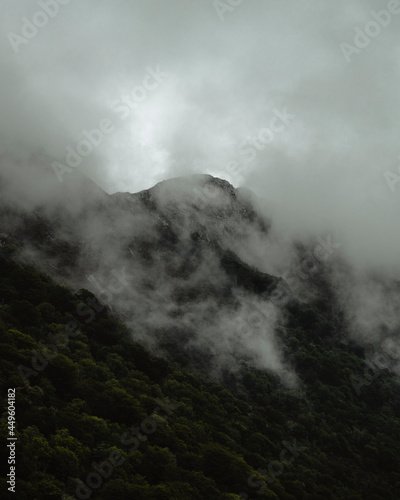 Fog in a big mountain in a cloudy day