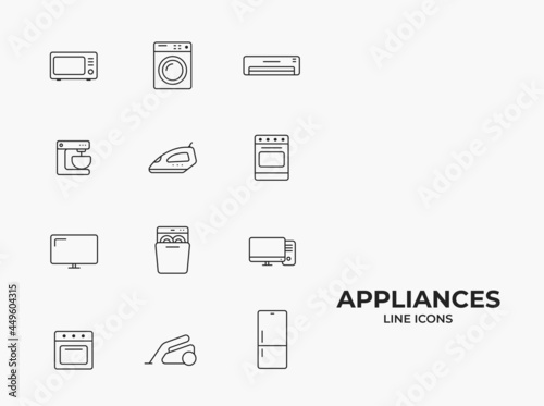 appliances line icon set. household electrical equipments. isolated vector images