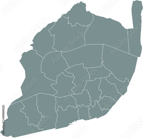 Simple gray vector map with white borders of civil parishes of Lisbon, Portugal