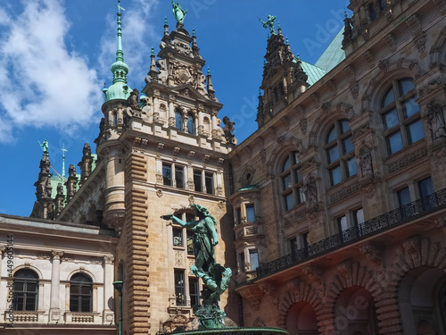 Historic city hall in the city of Hamburg with blue sky