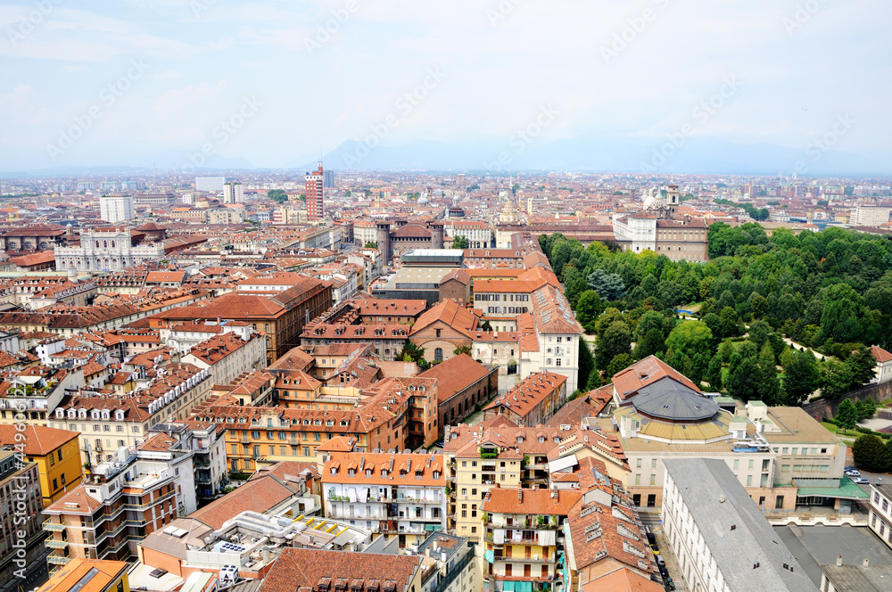 View of Turin from the observation deck of Mole Antonelliana, Turin, Italy.