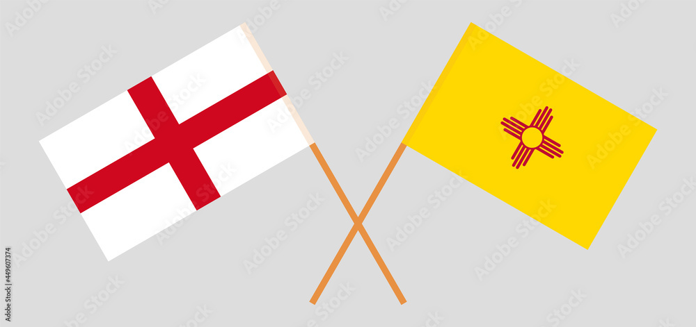 Crossed flags of England and the State of New Mexico. Official colors. Correct proportion