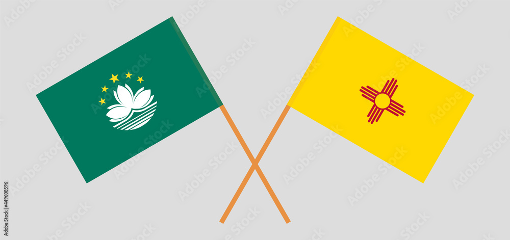 Crossed flags of Macau and the State of New Mexico. Official colors. Correct proportion Crossed flags of Macau and the State of New Mexico. Official colors. Correct proportion