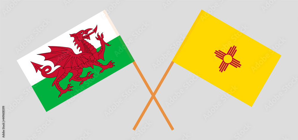 Crossed flags of Wales and the State of New Mexico. Official colors. Correct proportion Crossed flags of Wales and the State of New Mexico. Official colors. Correct proportion