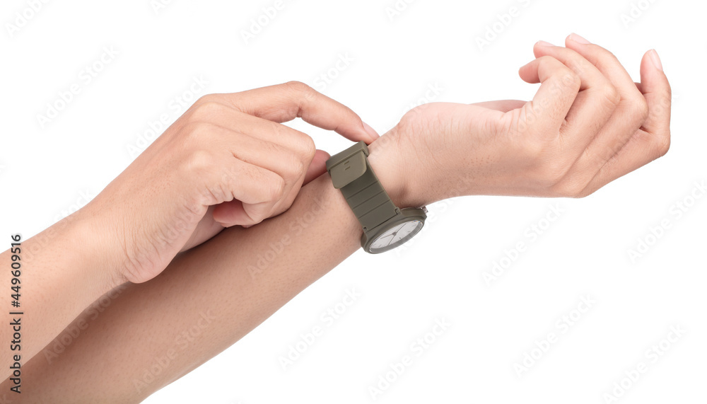Wrist Watch green strap on hang isolated on white background. Wrist Watch green strap on hang isolated on white background.