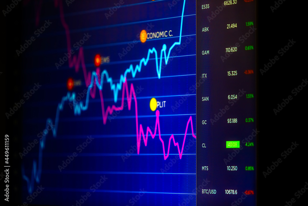© simonmayer - Macro close-up of screen with financial line charts and stock market indicators © simonmayer - Macro close-up of screen with financial line charts and stock market indicators