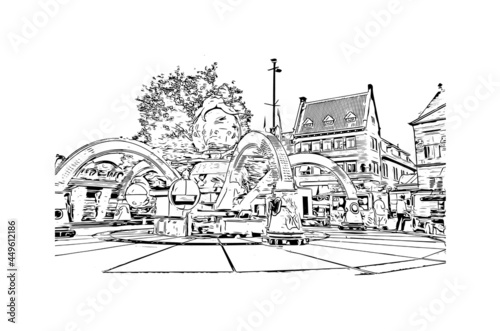 Building view with landmark of Gouda is the 
city in the Netherlands. Hand drawn sketch illustration in vector.