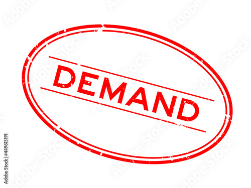 Grunge red demand word oval rubber seal stamp on white background