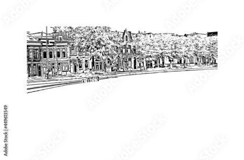 Building view with landmark of Gouda is the 
city in the Netherlands. Hand drawn sketch illustration in vector.