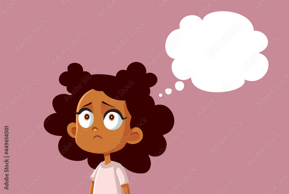 Sad African Girl with Thinking Bubble Vector Illustration Sad African Girl with Thinking Bubble Vector Illustration