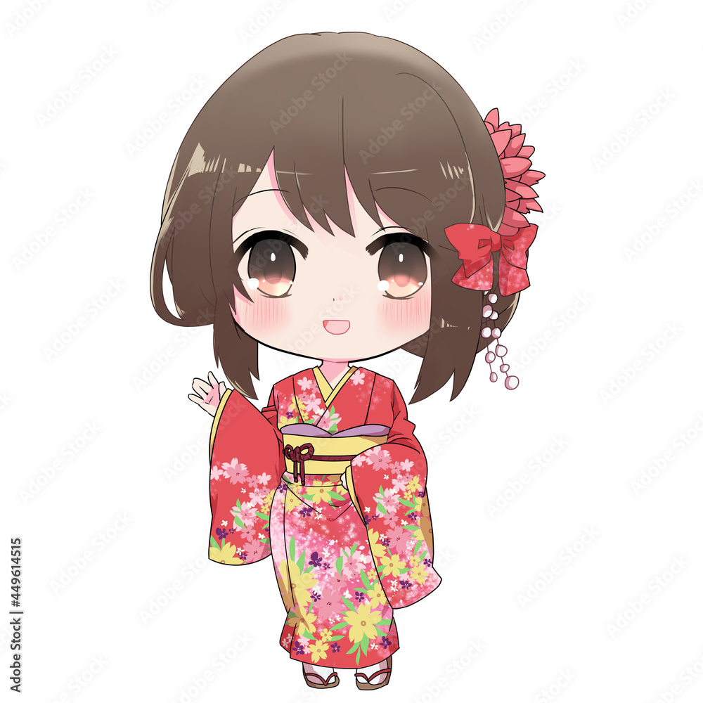 イラスト素材 笑顔で案内する着物を着た若い女性のイラスト Stock Illustration Adobe Stock
