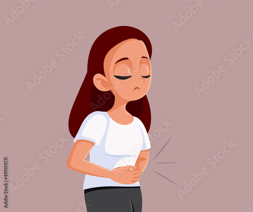 Sad Teen Girl Having Cramps Vector Illustration