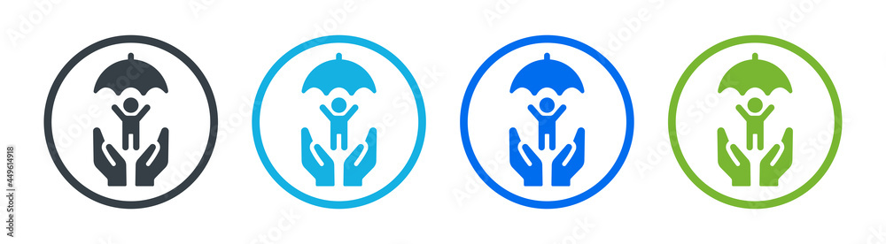 Child protection with hands holding young boy with umbrella icon symbol. Child protection with hands holding young boy with umbrella icon symbol.