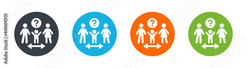 Father, mother and son with question mark icon. Child custody symbol sign.