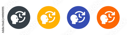 Human head with clock icon. Symbol of future anticipate, expect, forecast icon. Time traveler symbol