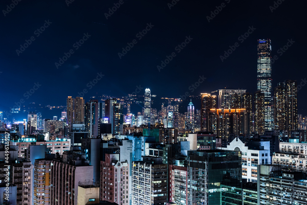 Naklejka premium Central area of Hong Kong cityscape at night.
