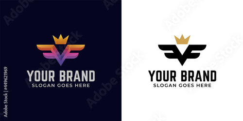 elegant wings letter FF with crown king icon for e sport gamers identity logo template