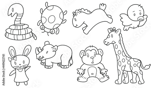 Cute design animal outline vector set 22 (snake rabbit hippopotamus ladybug horse monkey bird giraffe)