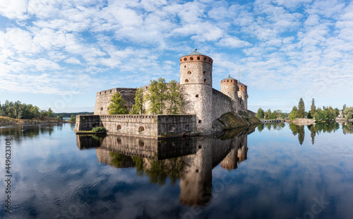 Aerial panorama view of Olavinlinna Castle in summer in Finland. photo