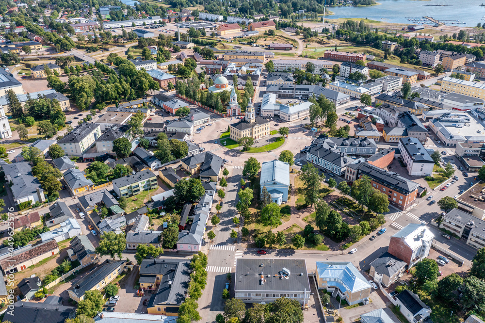 Old Town of Hamina, Finland seen from above in summer. Aerial Drone shot.