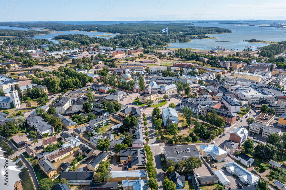 Aerial view of Hamina Old Town in summer in Finland.
