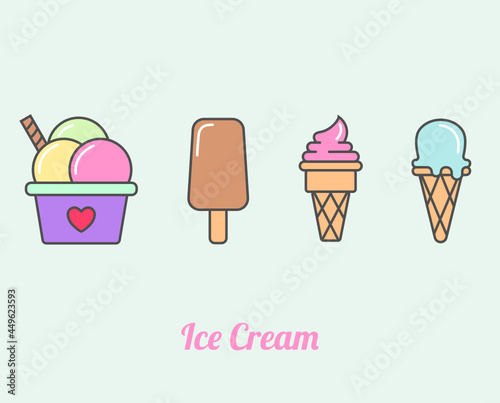 ice cream set vector, chocolate, mint, strawberry