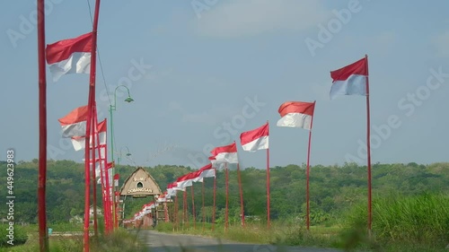 indonesian flags waving in the street