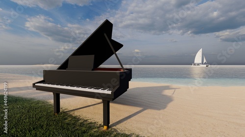 grand piano with nature background