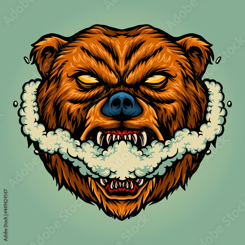 Bear Smoking Vape Grizzly Vector illustrations for your work Logo, mascot merchandise t-shirt, stickers and Label designs, poster, greeting cards advertising business company or brands.