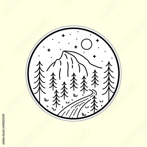 Vector Design of Yosemite National park in mono line style art for badges, emblems, patches, t-shirts, etc.
