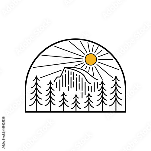 Vector Design of Yosemite National park in mono line style art for badges, emblems, patches, t-shirts, etc.