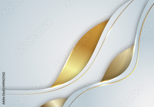 Elegant modern template background white and golden wave shapes layered with line gold elements