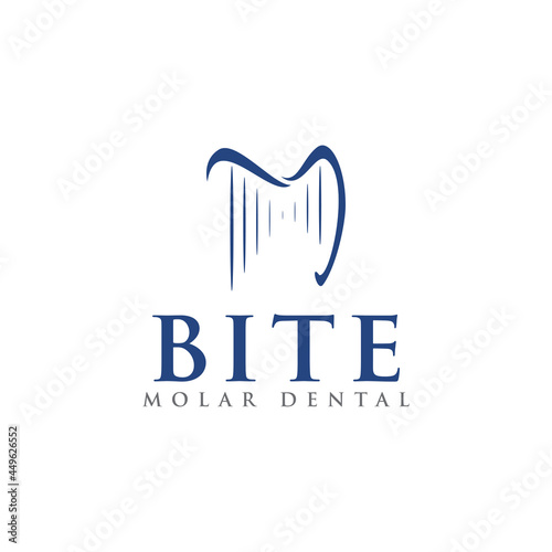 bite molar dental logo, abstract tooth with initial m as enamel lines vector