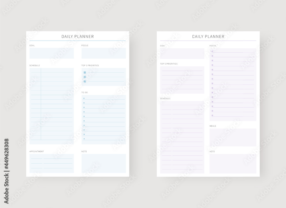 Modern planner template set. Set of planner and to do list. Daily