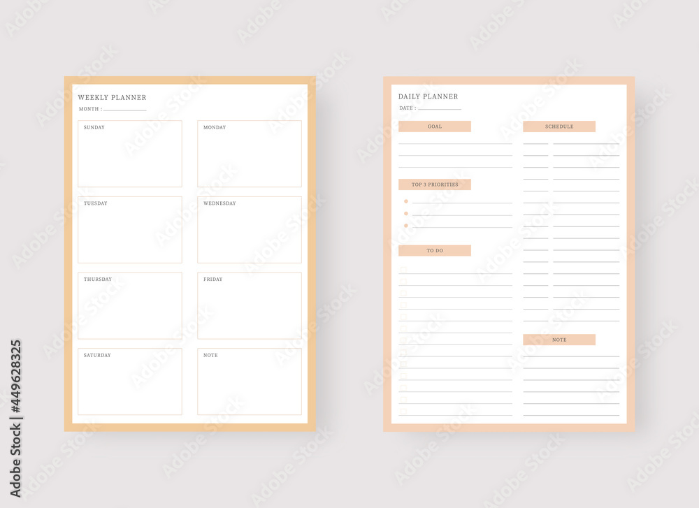Modern planner template set. Set of planner and to do list. Daily and weekly planner template. Vector illustration. Modern planner template set. Set of planner and to do list. Daily and weekly planner template. Vector illustration.