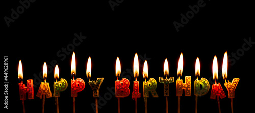 Photography Happy birthday party candles hand made with colourful letters and glowing flame