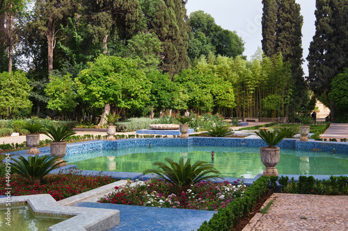 Moorish pool in the Jnan Sbil city park in Fez. Morocco.