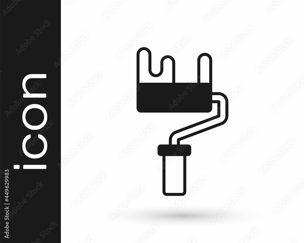 Obraz premium Black Paint roller brush icon isolated on white background. Vector