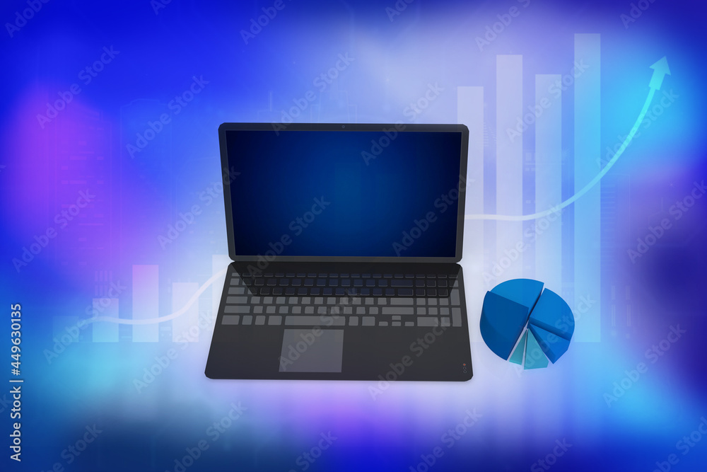3d illustration laptop smart phone pie chart concept
3d illustration laptop smart phone pie chart concept