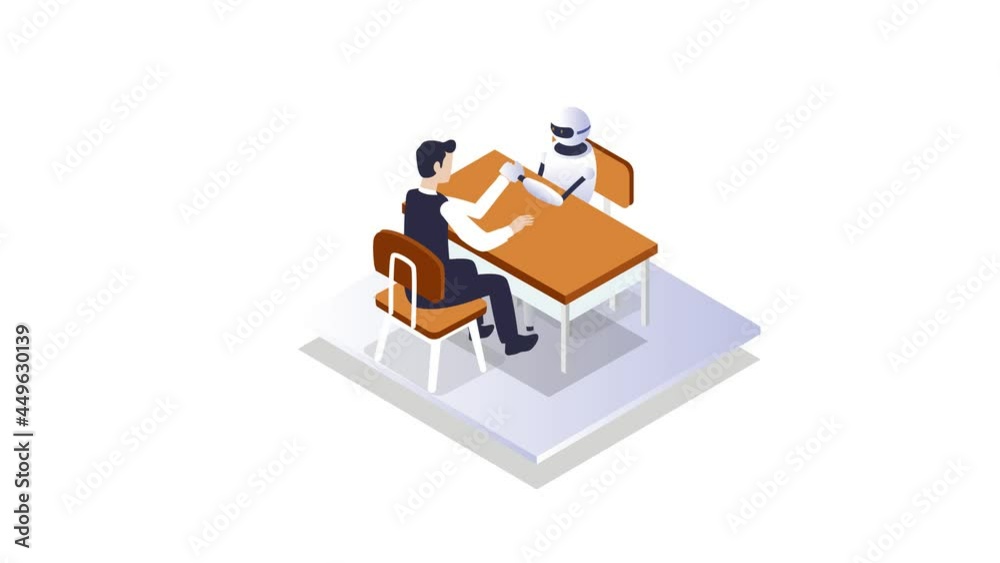Businessman and robot competing in arm wrestling Businessman and robot competing in arm wrestling