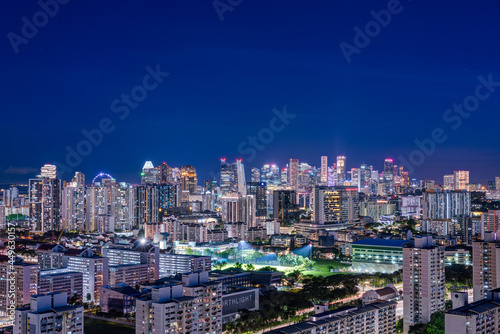 Singapore skyscrapers at magic hour.