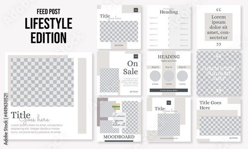 Set of editable social media instagram post fashion, lifestyle, minimalist, minimal with neutral colors design vector template ai and eps10