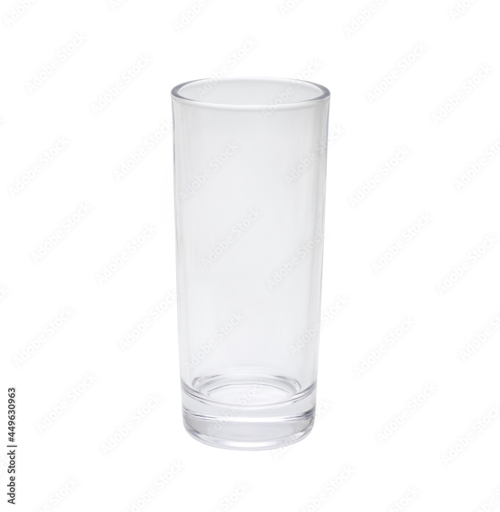 Empty transparent water glass on isolated white background